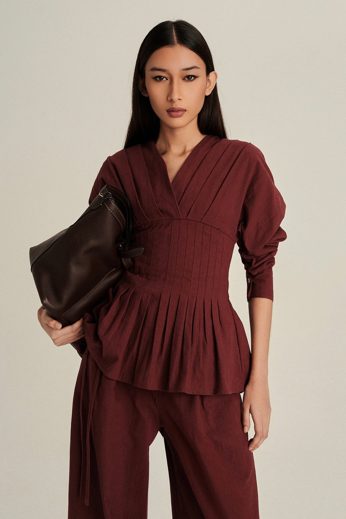 Valerie Linen Top in Burgundy