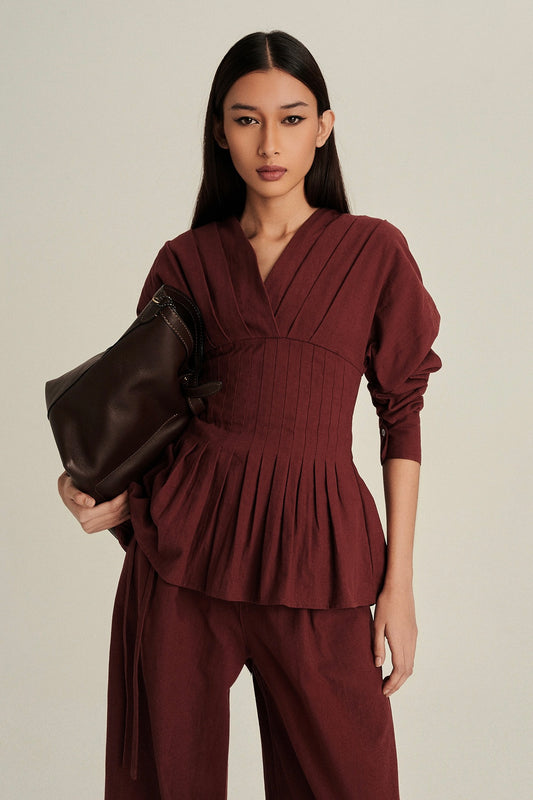 Valerie Linen Top in Burgundy
