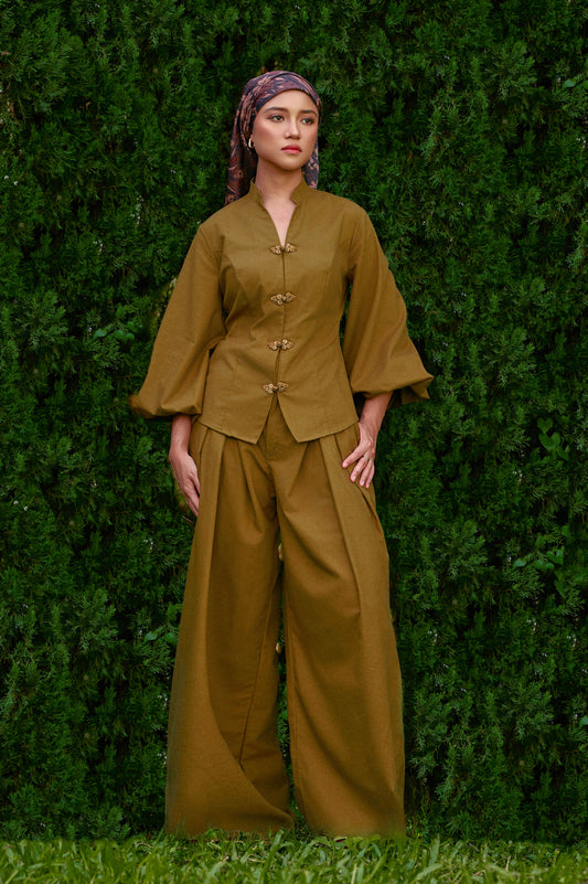 Gianni Cotton-Linen Top in Signature Olive