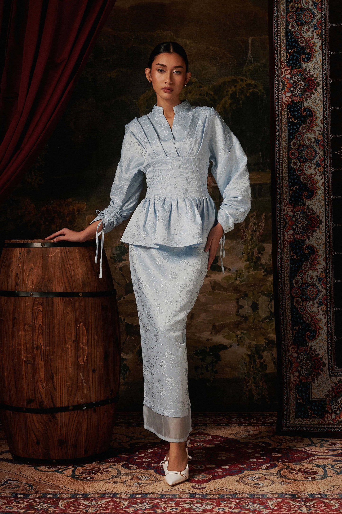 Veloura Jacquard Kurung in Baby Blue