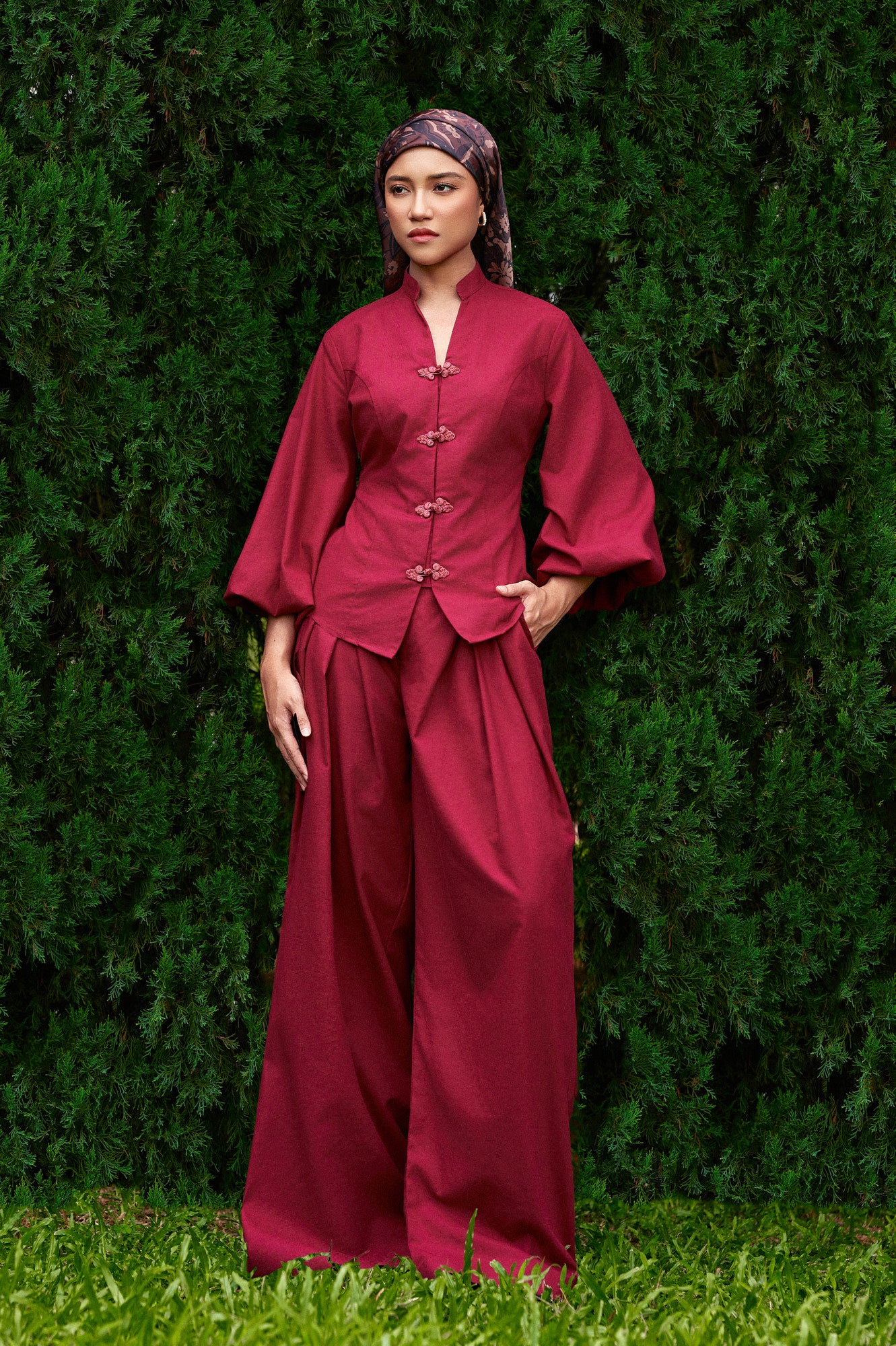 Gianni Cotton-Linen Top in Magenta