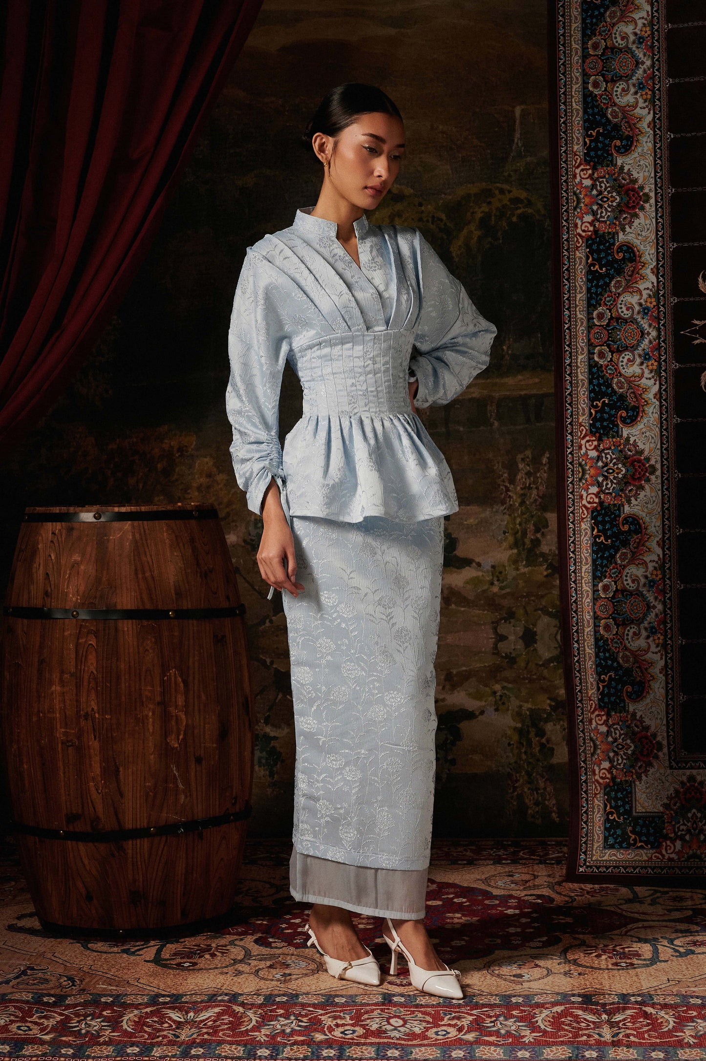 Veloura Jacquard Kurung in Baby Blue