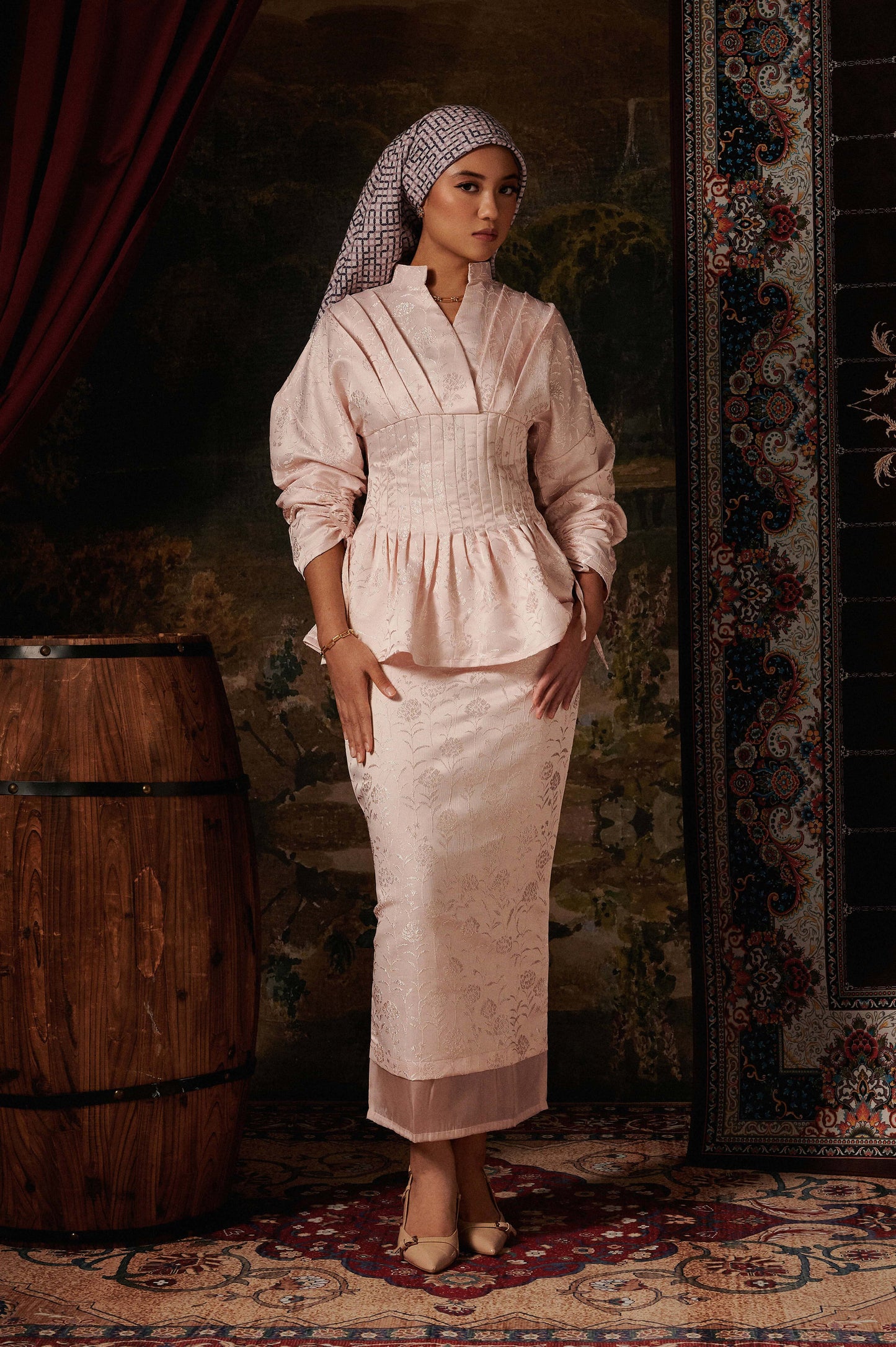 Veloura Jacquard Kurung in Baby Pink