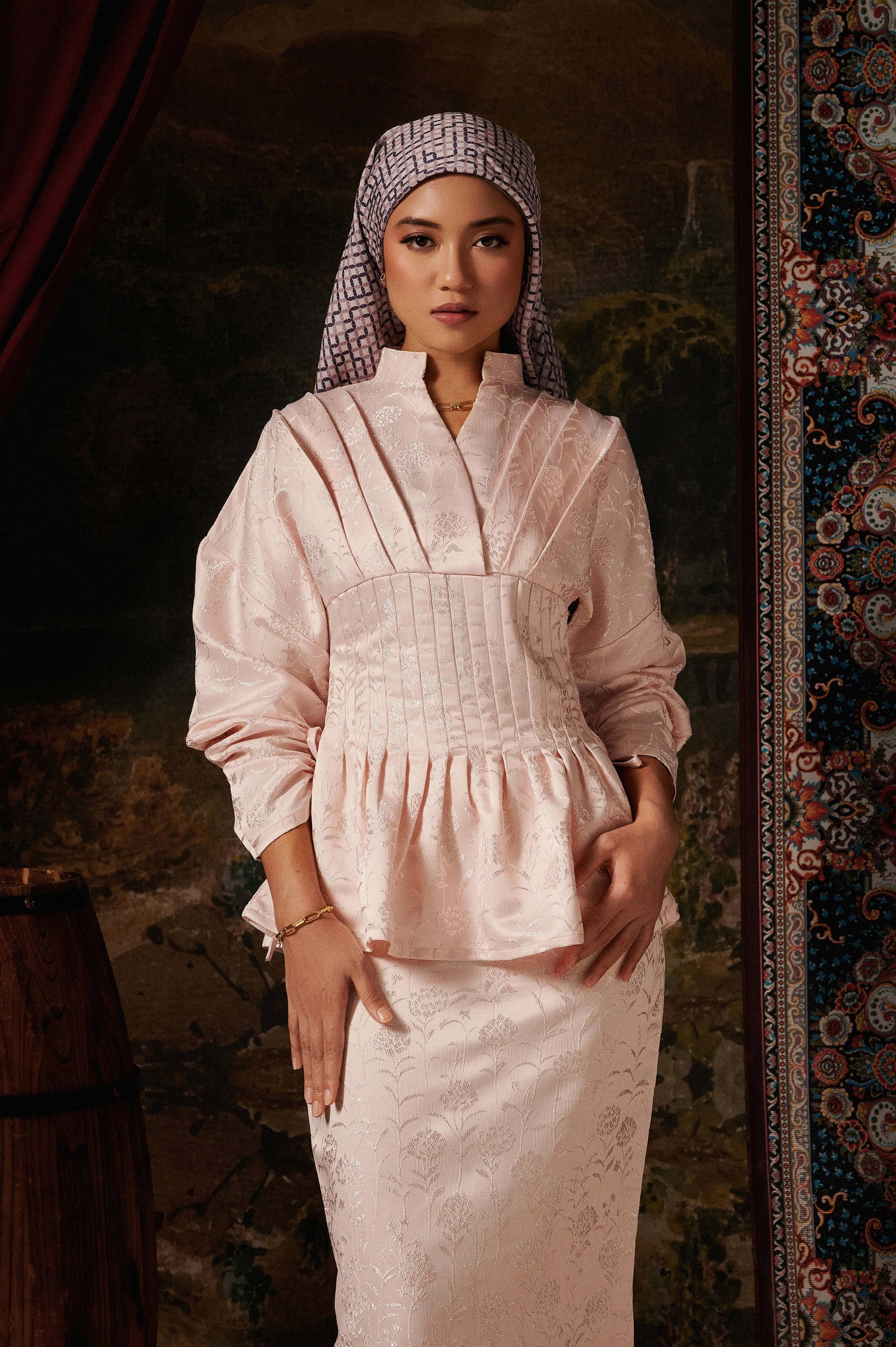 Veloura Jacquard Kurung in Baby Pink