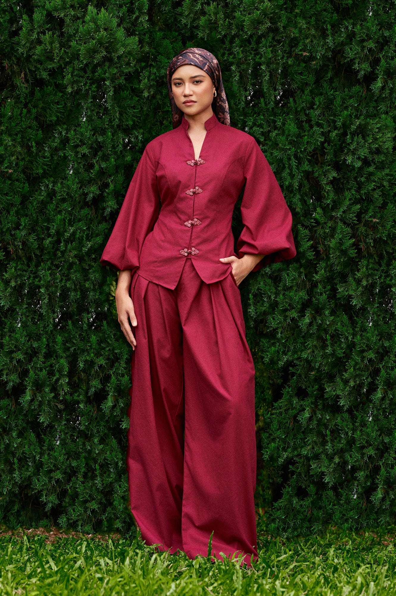 Gianni Cotton-Linen Top in Magenta