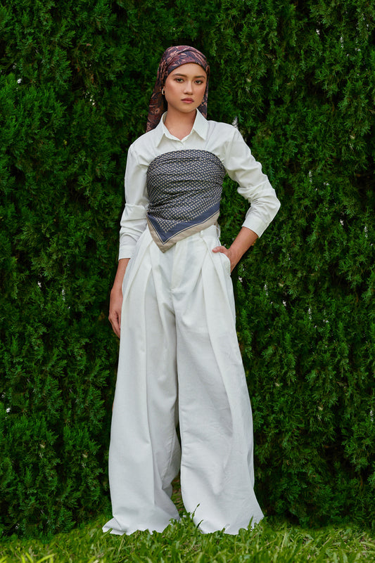 Vierra Cotton-Linen Pants in Off-White