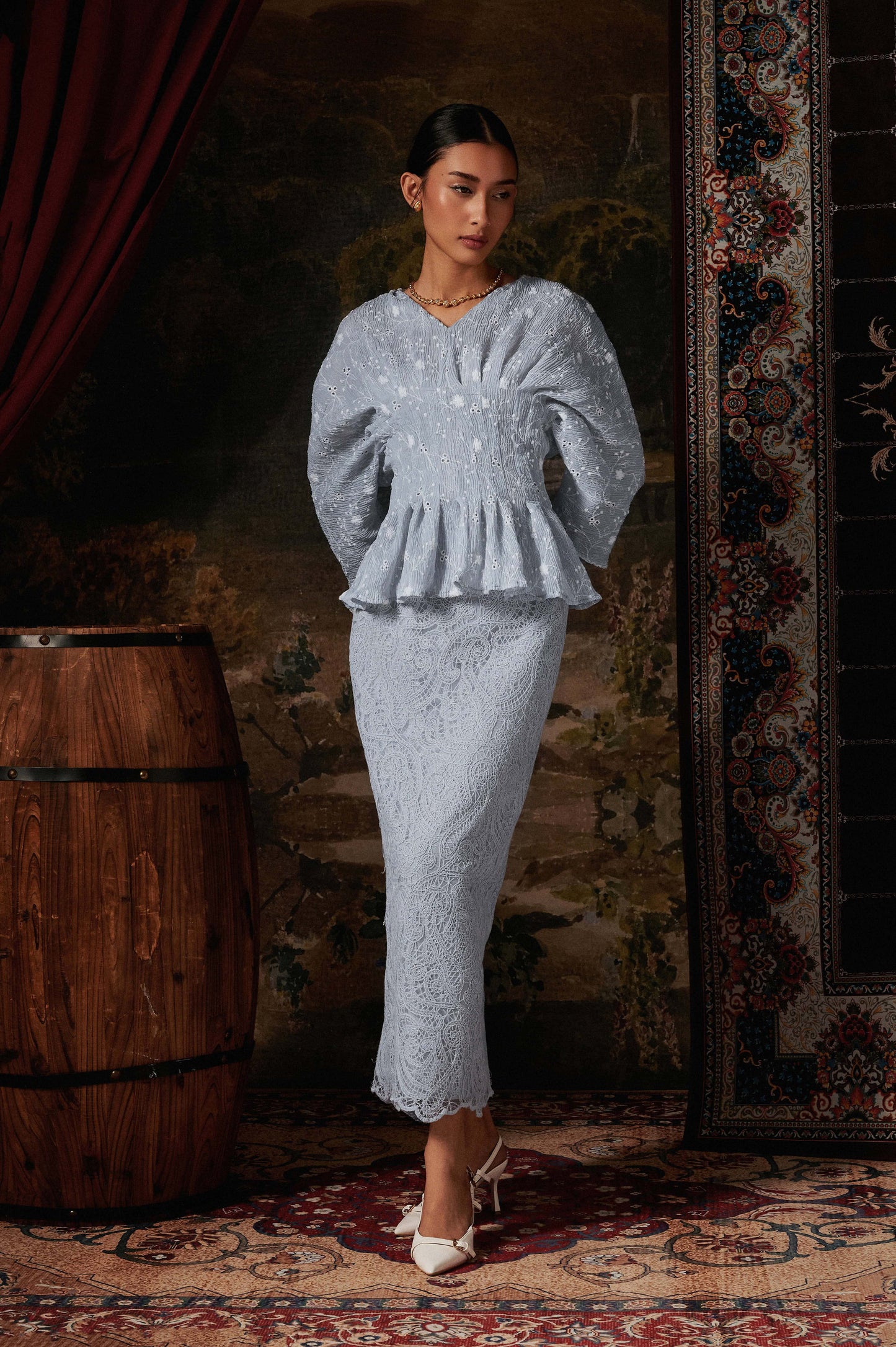 Isadora Lace Kurung in Baby Blue