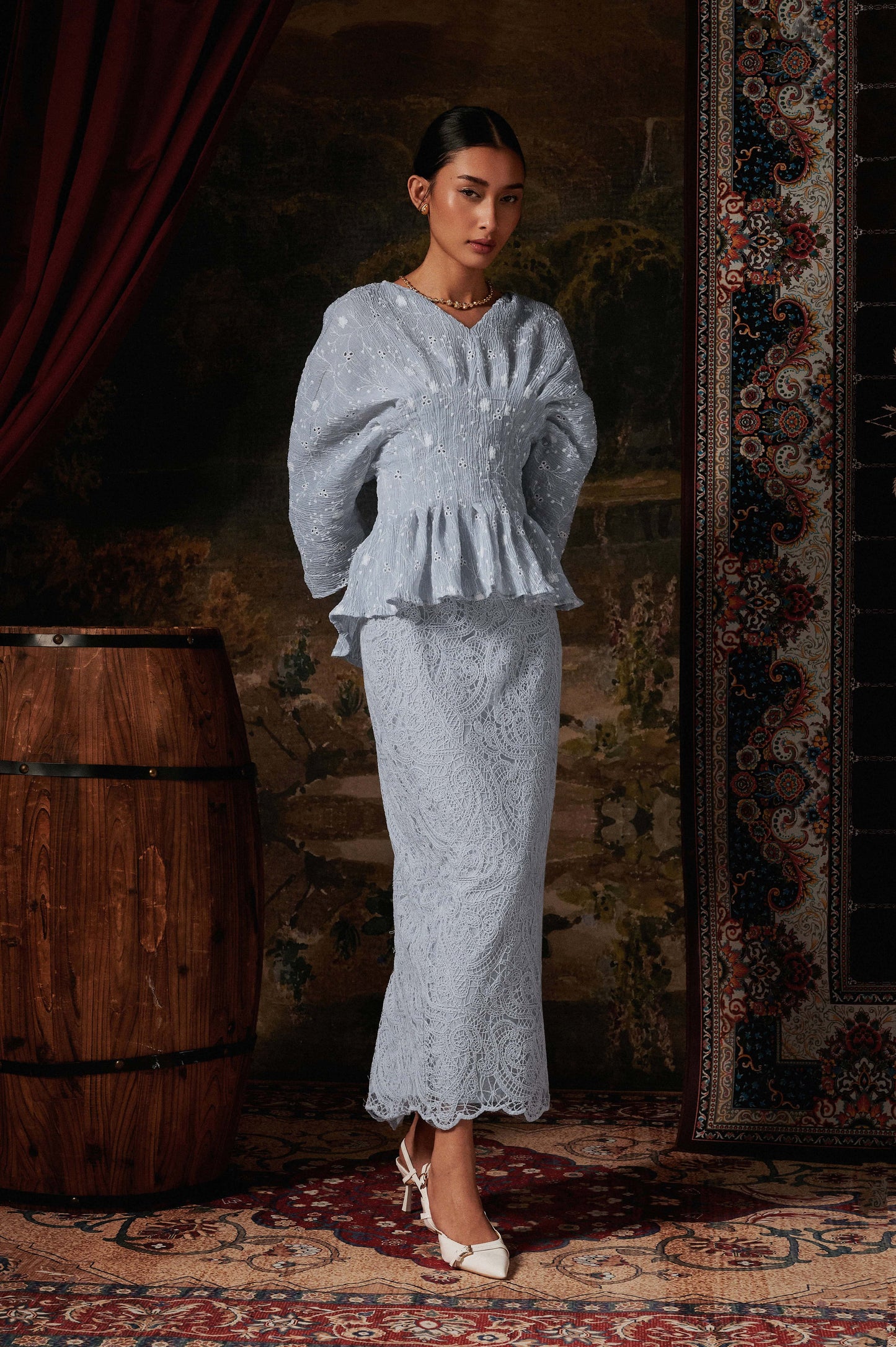 Isadora Lace Kurung in Baby Blue