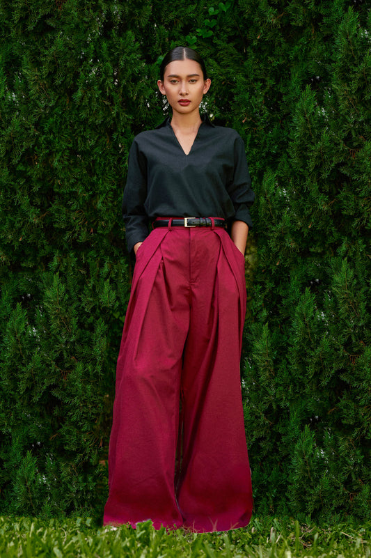 Vierra Cotton-Linen Pants in Magenta