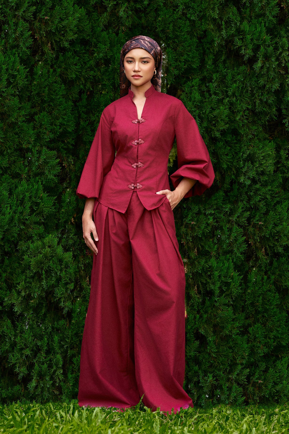 Vierra Cotton-Linen Pants in Magenta