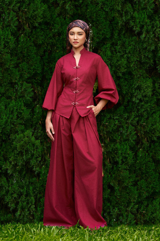 Vierra Cotton-Linen Pants in Magenta