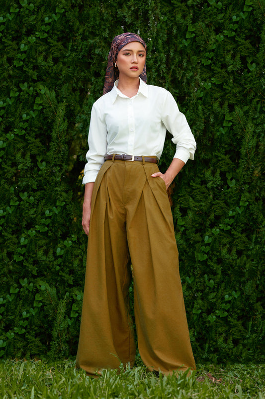 Vierra Cotton-Linen Pants in Olive