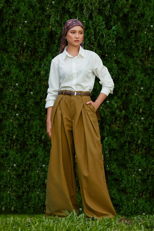 Vierra Cotton-Linen Pants in Olive