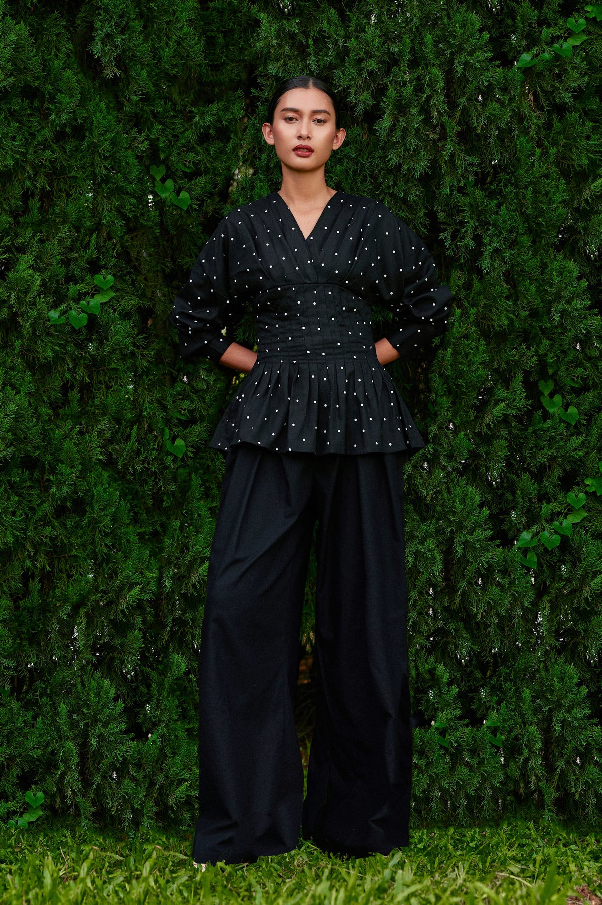 Valerie Polka Tencel-Linen Top in Midnight