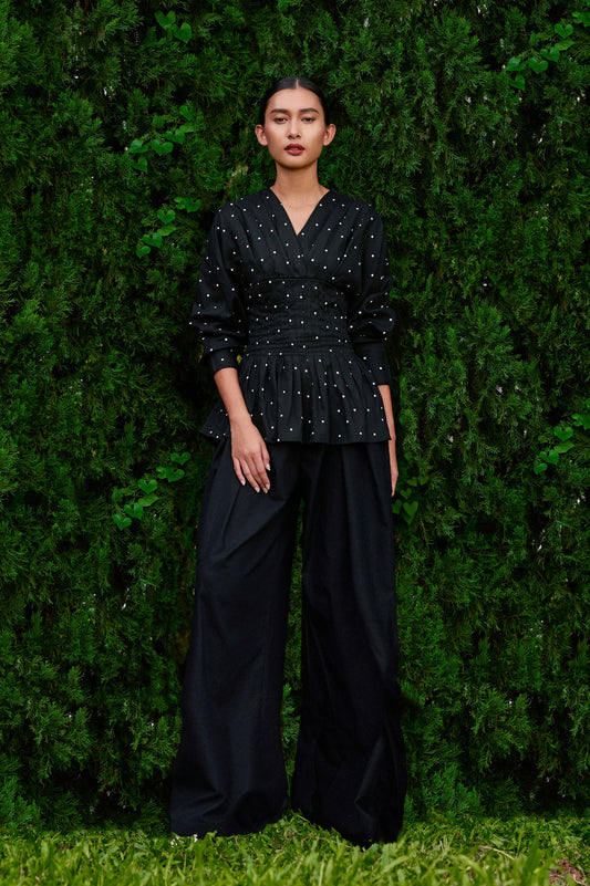 Valerie Polka Tencel-Linen Top in Midnight