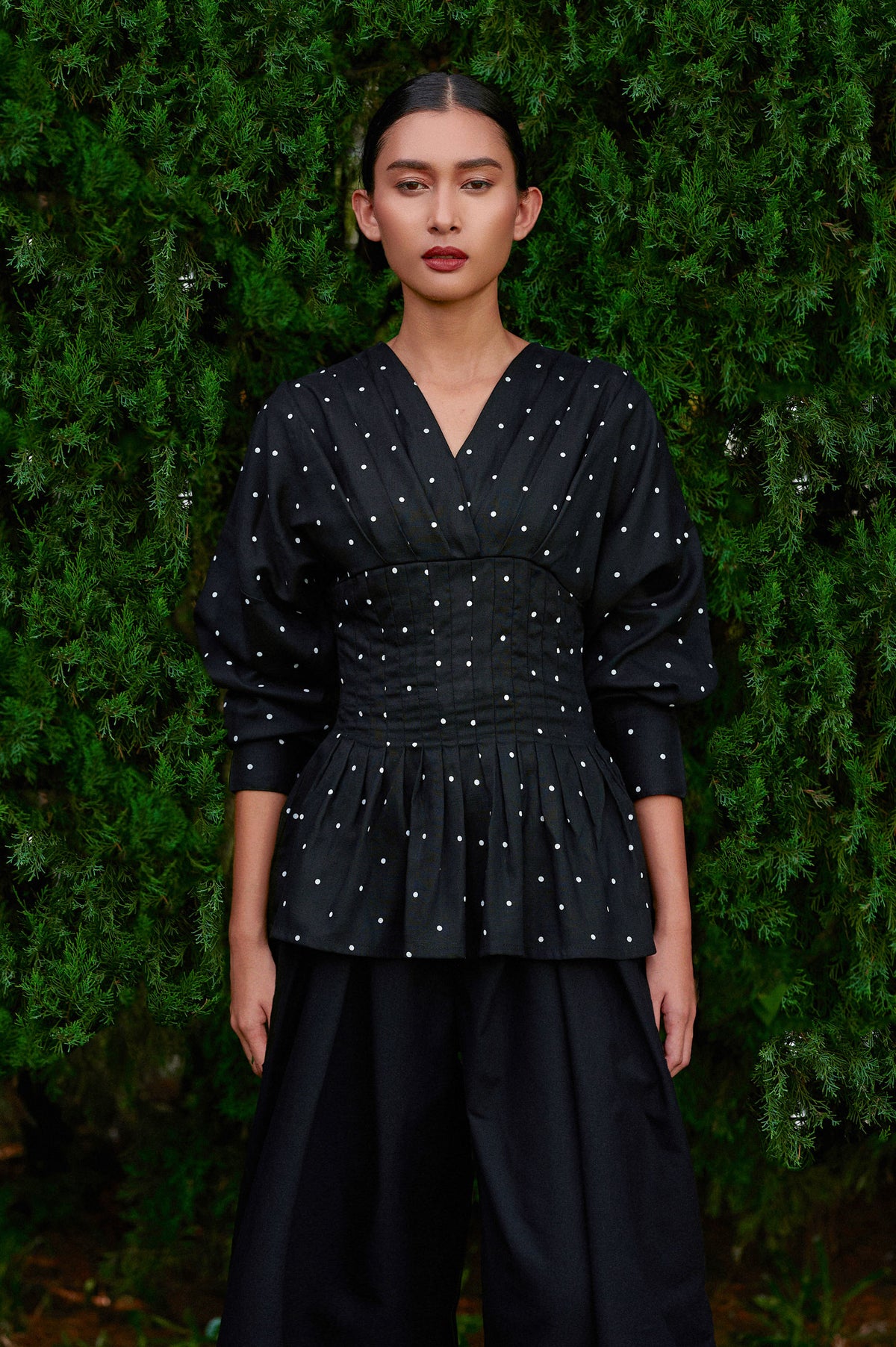 Valerie Polka Tencel-Linen Top in Midnight