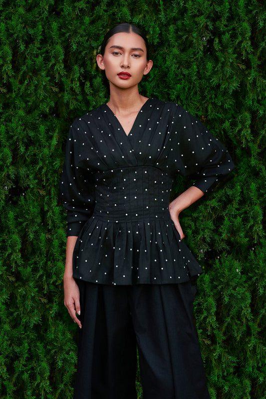 Valerie Polka Tencel-Linen Top in Midnight