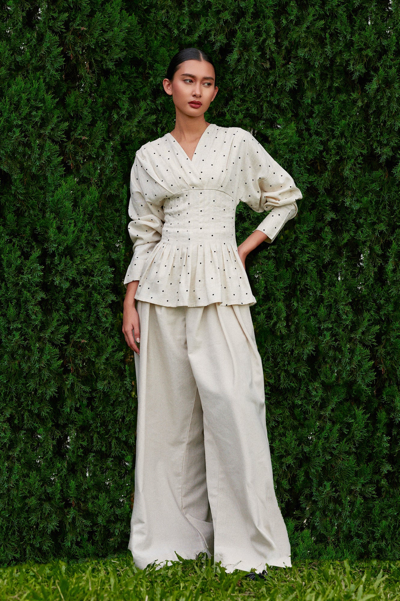 Valerie Polka Tencel-Linen Top in Raw Linen