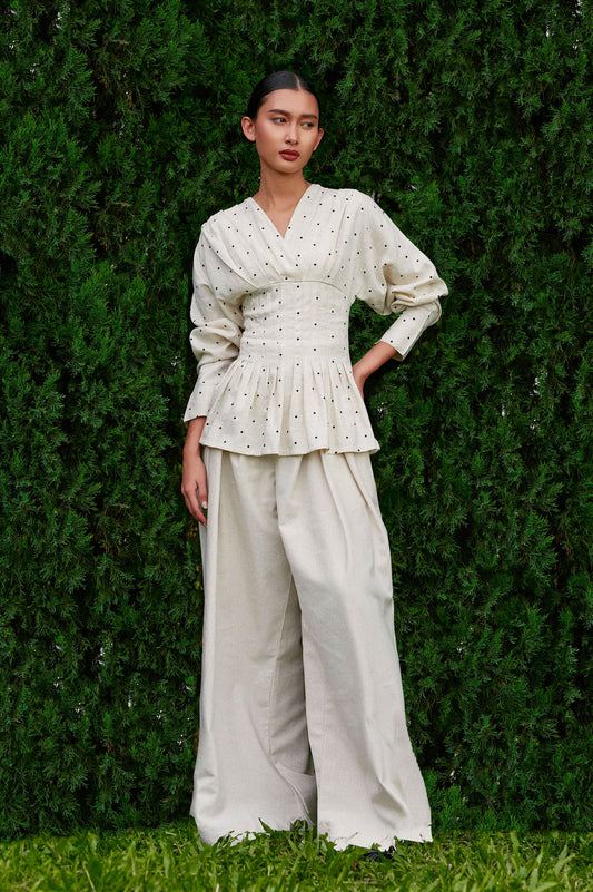 Valerie Polka Tencel-Linen Top in Raw Linen