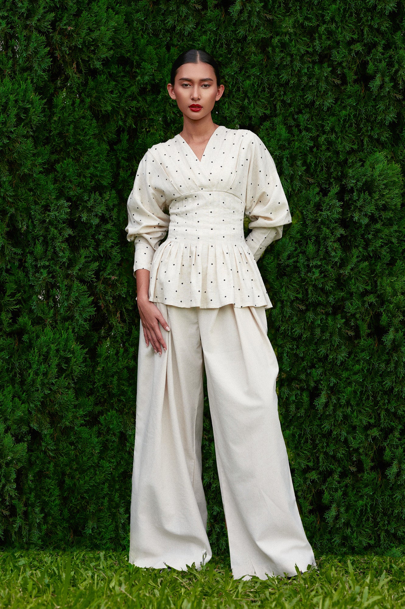 Valerie Polka Tencel-Linen Top in Raw Linen