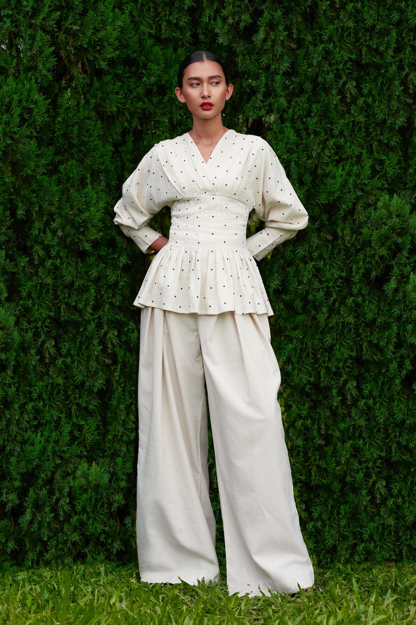 Valerie Polka Tencel-Linen Top in Raw Linen