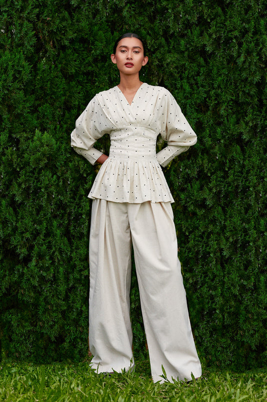 Valerie Polka Tencel-Linen Top in Raw Linen