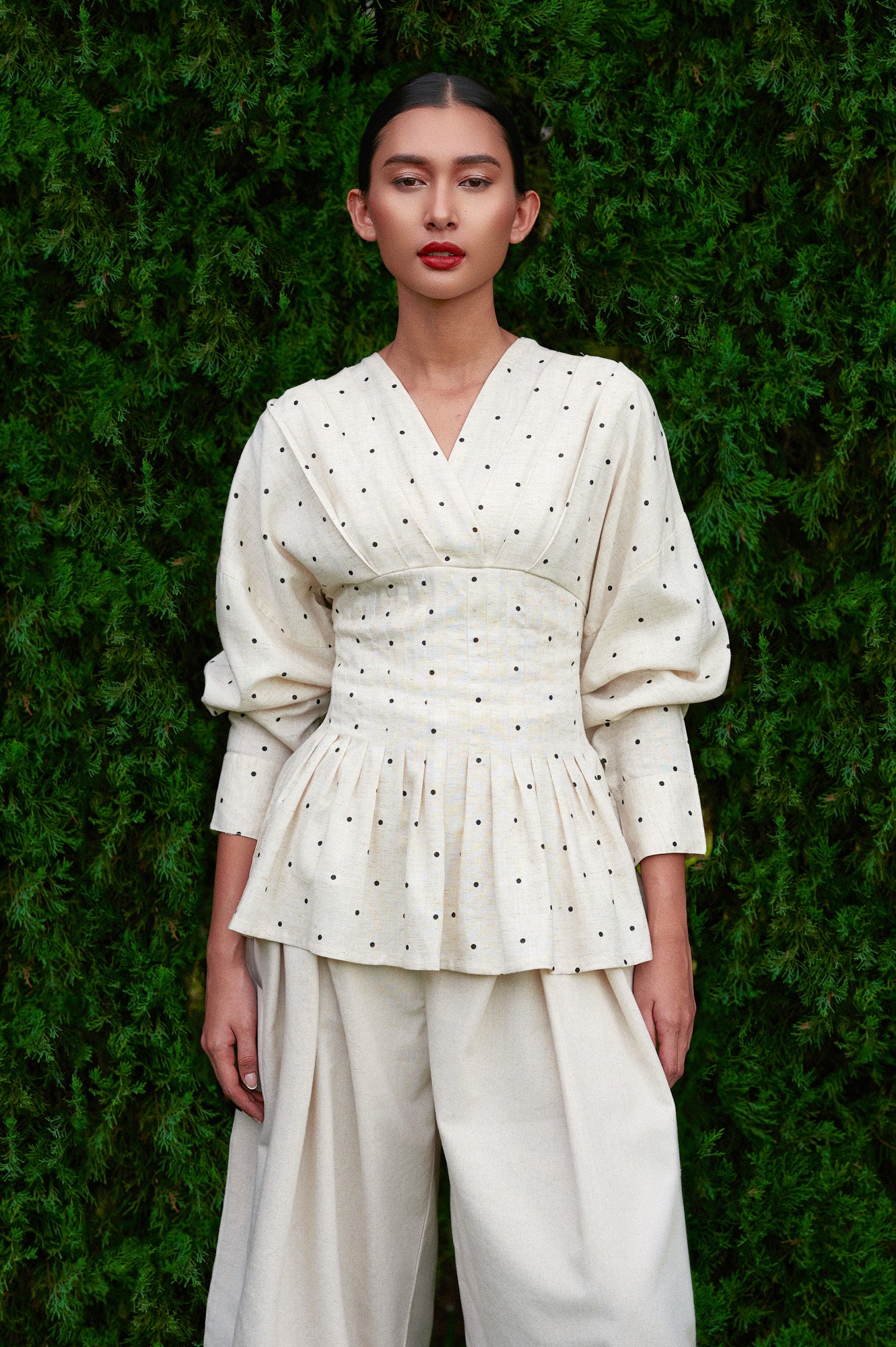 Valerie Polka Tencel-Linen Top in Raw Linen