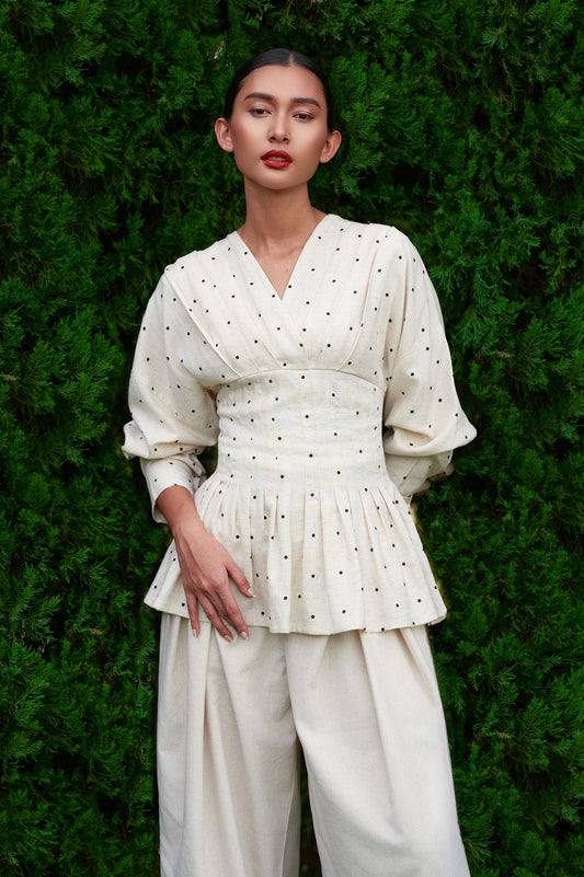 Valerie Polka Tencel-Linen Top in Raw Linen