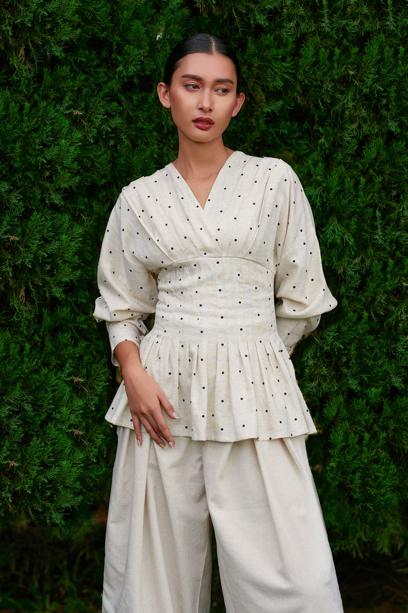 Valerie Polka Tencel-Linen Top in Raw Linen