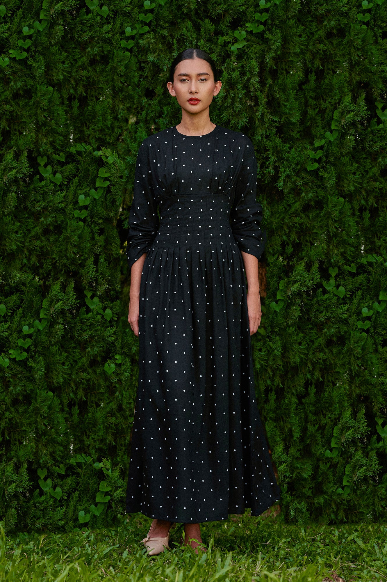 Mally Polka Tencel-Linen Dress in Midnight