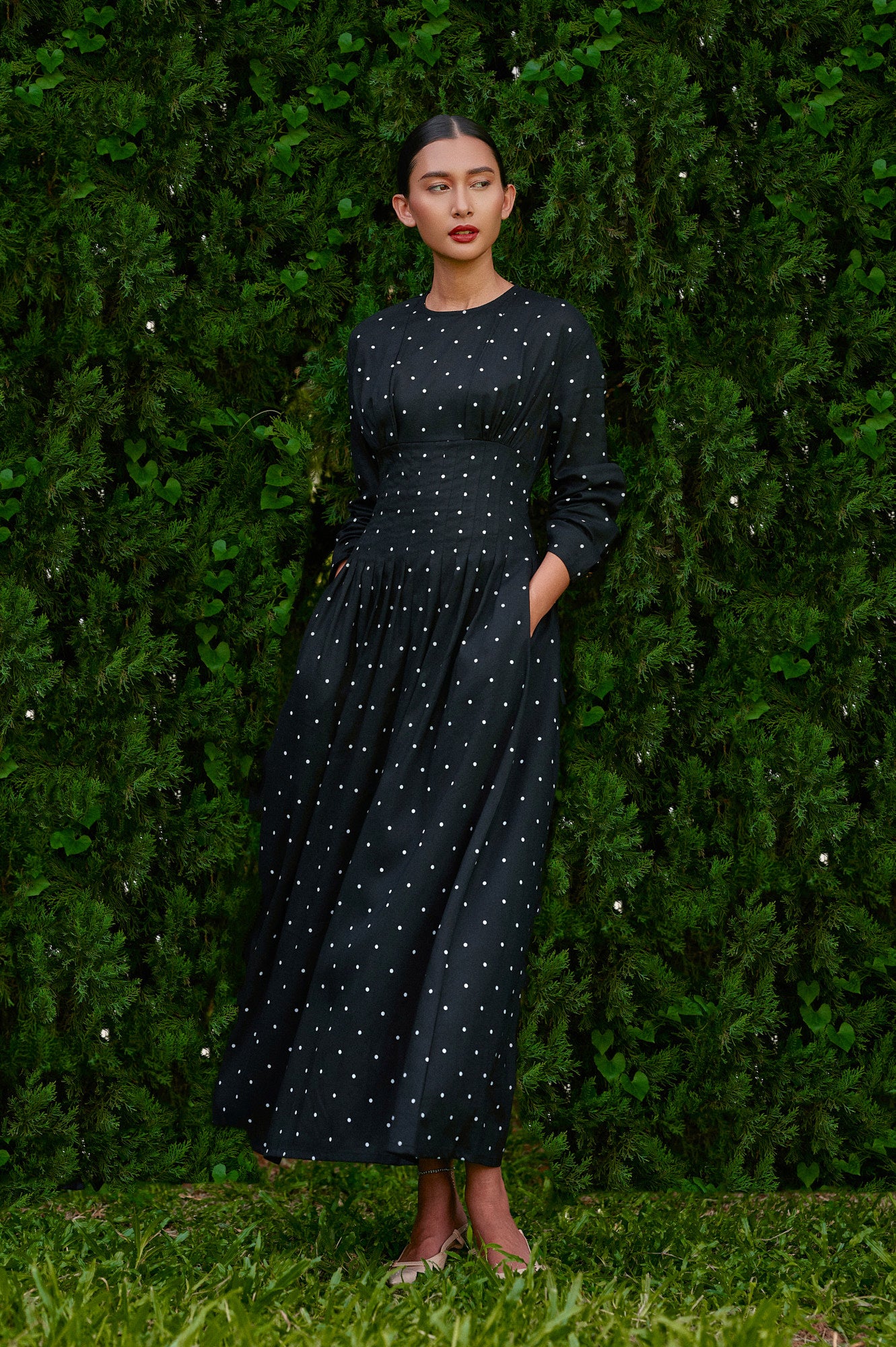 Mally Polka Tencel-Linen Dress in Midnight