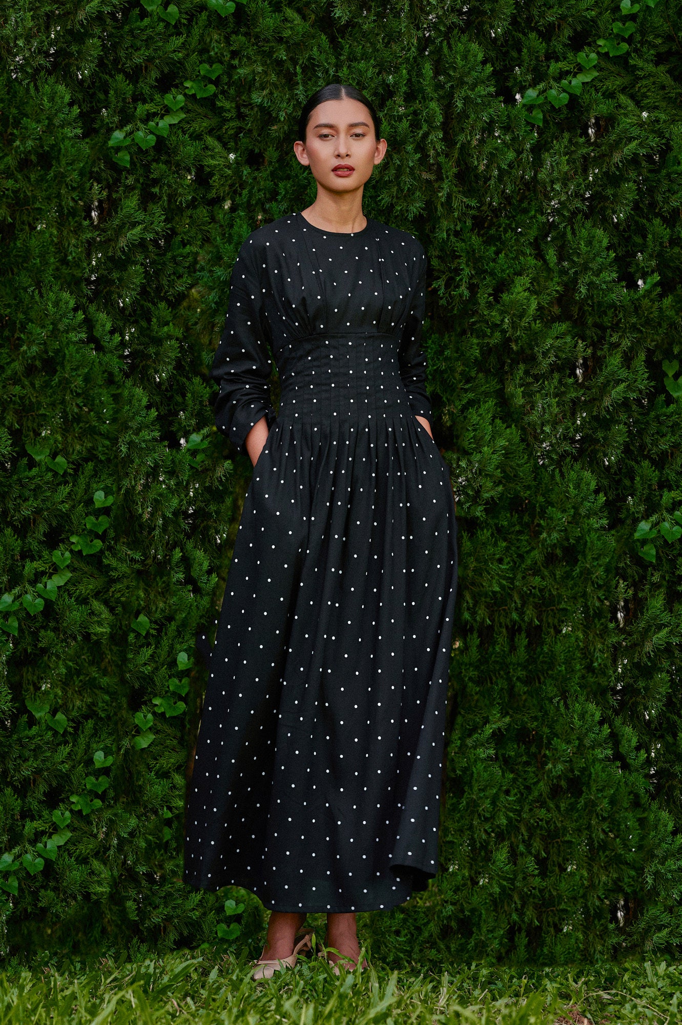 Mally Polka Tencel-Linen Dress in Midnight
