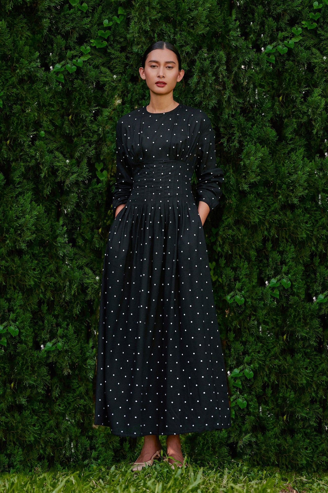 Mally Polka Tencel-Linen Dress in Midnight