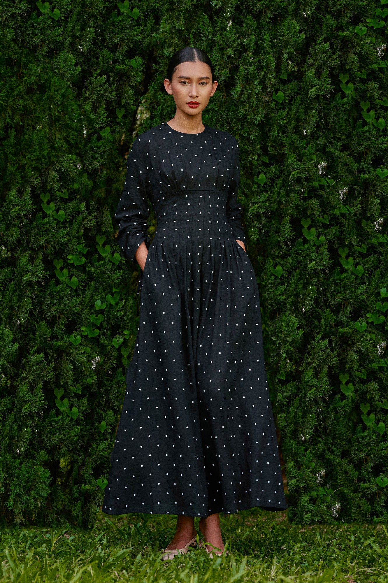 Mally Polka Tencel-Linen Dress in Midnight