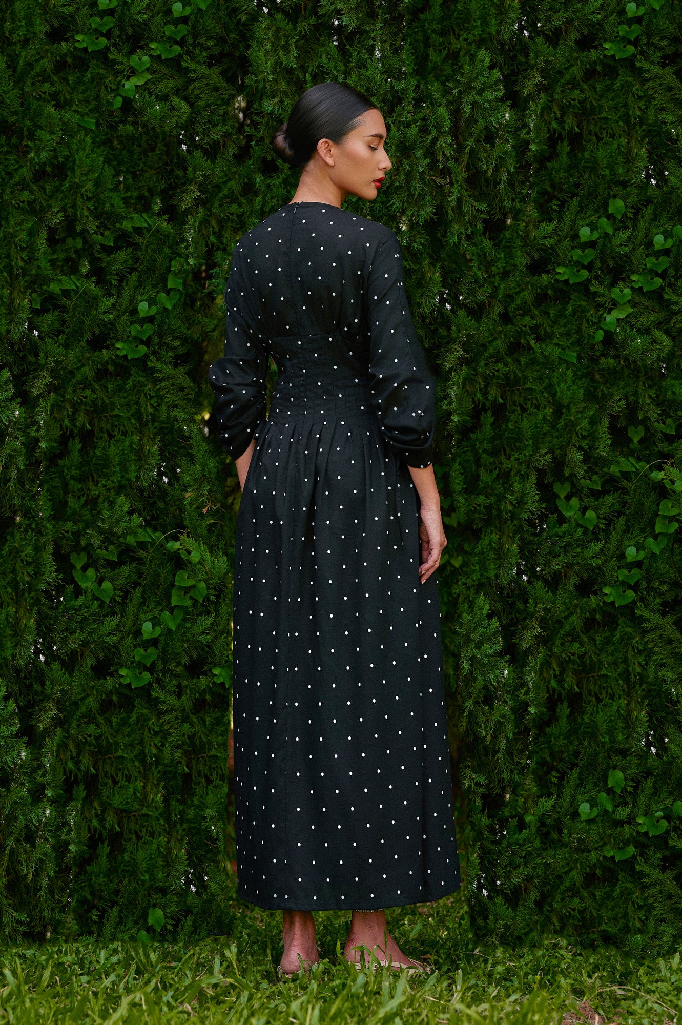 Mally Polka Tencel-Linen Dress in Midnight
