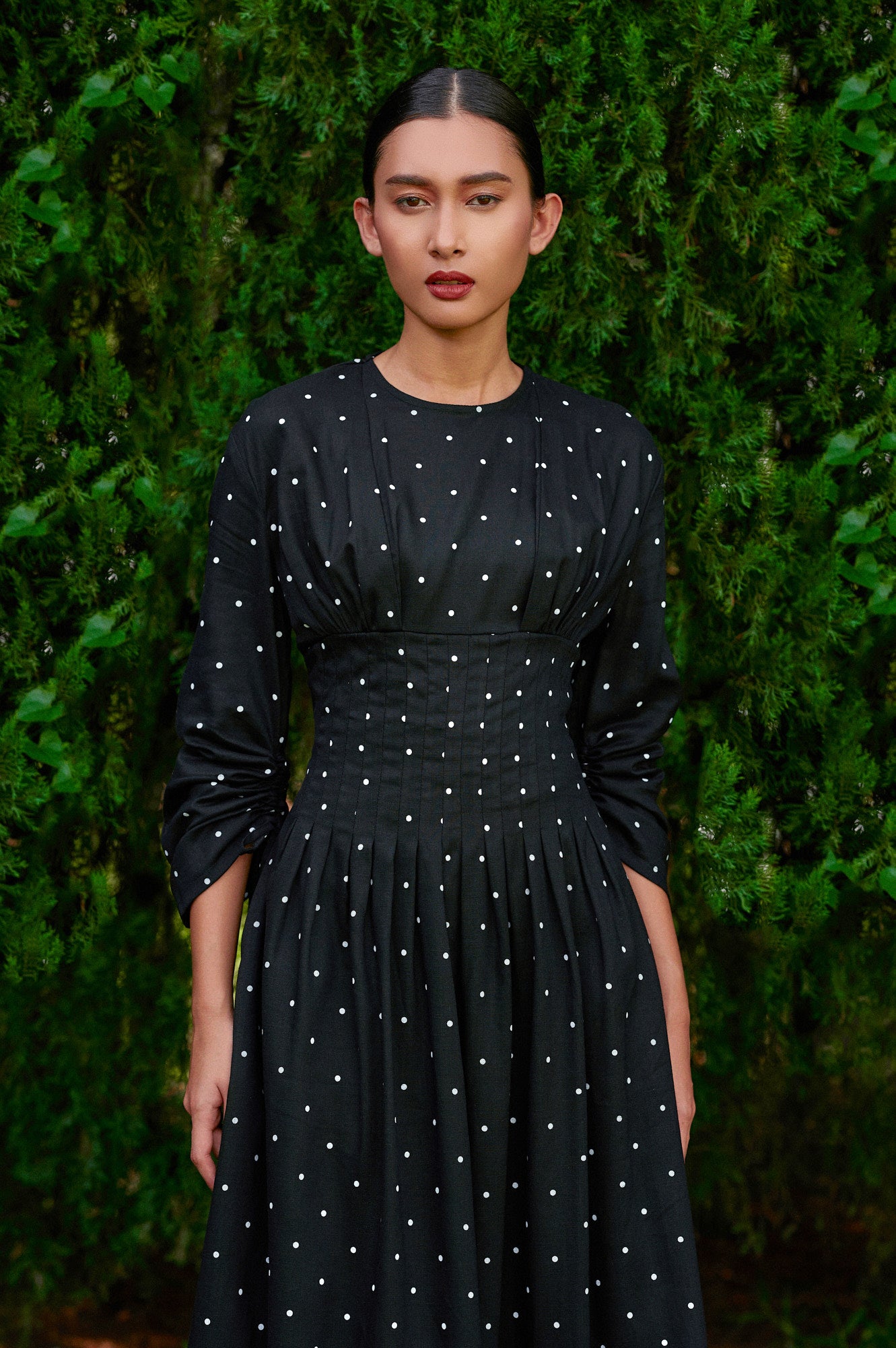 Mally Polka Tencel-Linen Dress in Midnight