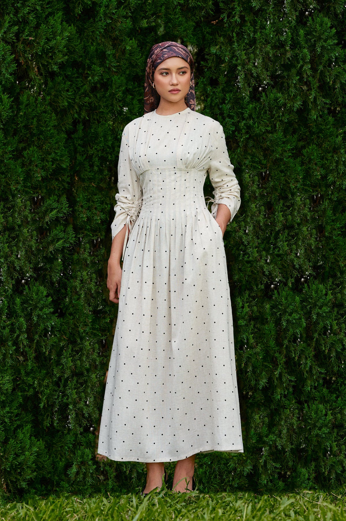Mally Polka Tencel-Linen Dress in Raw Linen