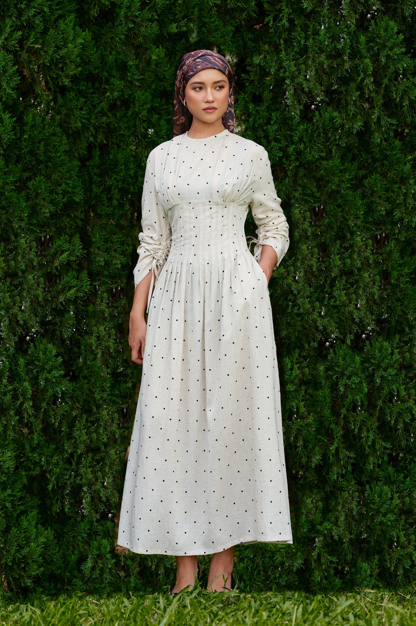 Mally Polka Tencel-Linen Dress in Raw Linen
