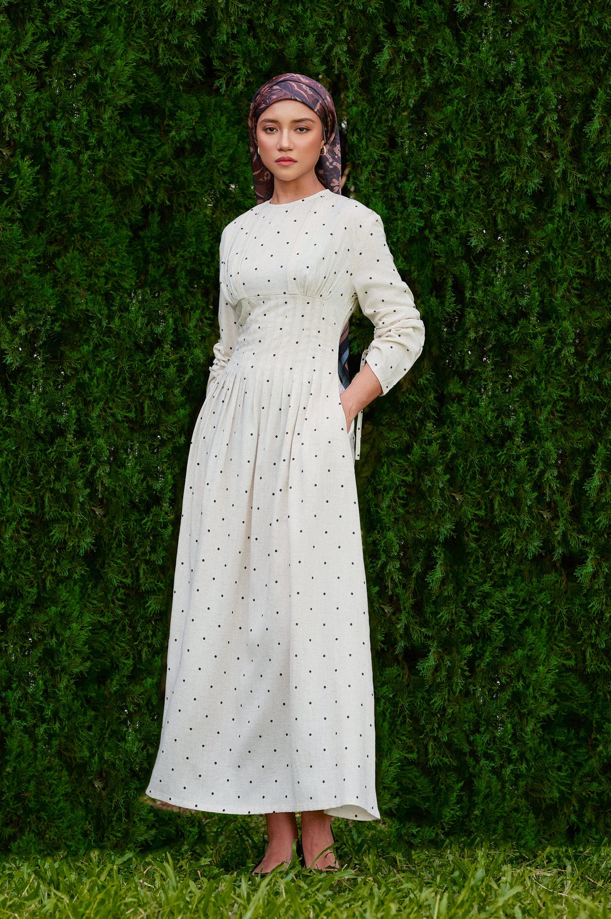 Mally Polka Tencel-Linen Dress in Raw Linen