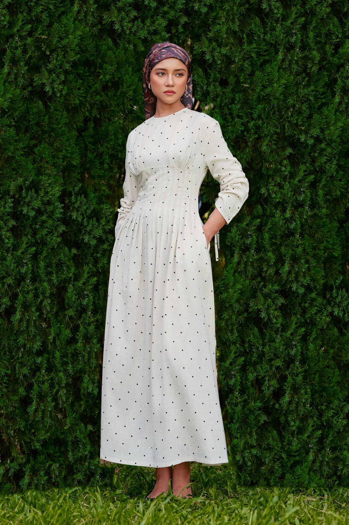 Mally Polka Tencel-Linen Dress in Raw Linen