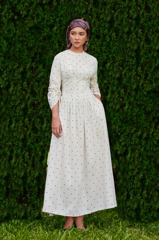 Mally Polka Tencel-Linen Dress in Raw Linen