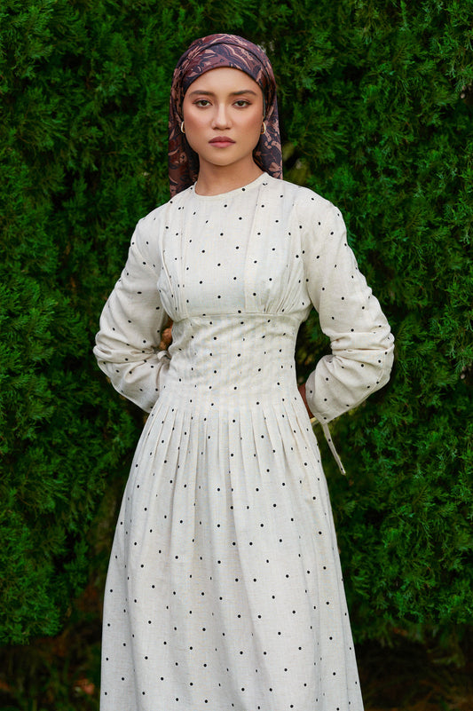 Mally Polka Tencel-Linen Dress in Raw Linen