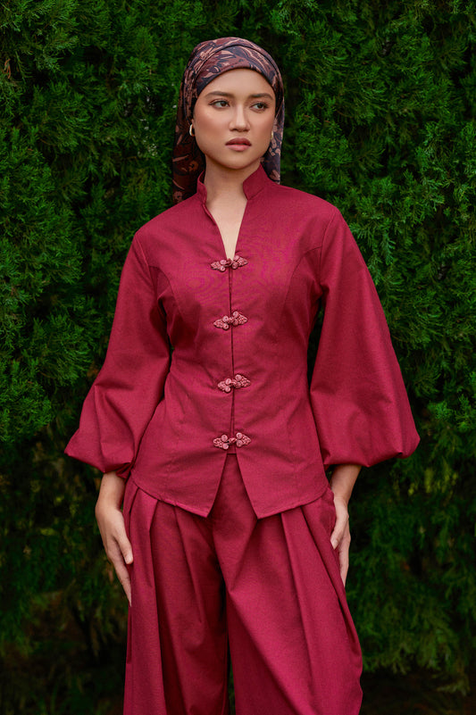 Gianni Cotton-Linen Top in Magenta