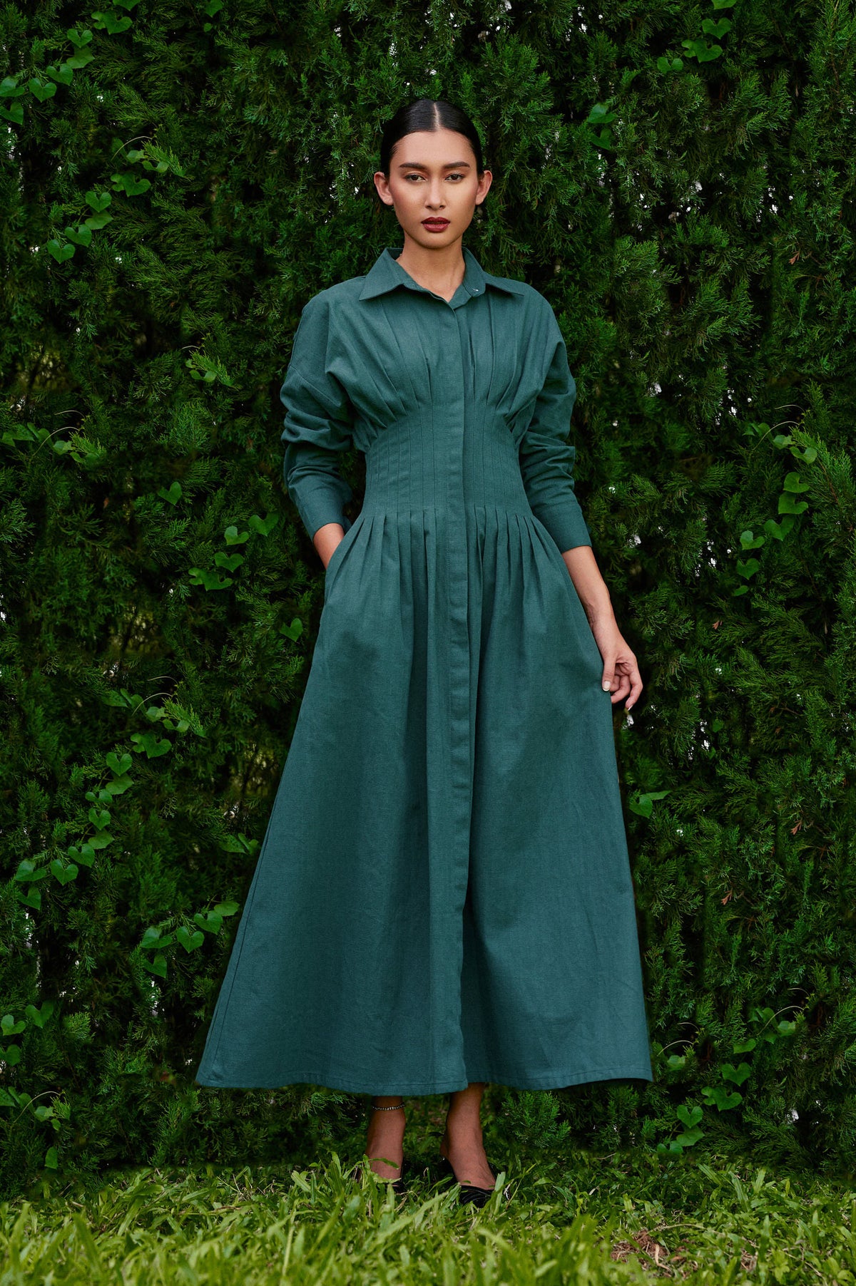Vera Linen Dress in Jade