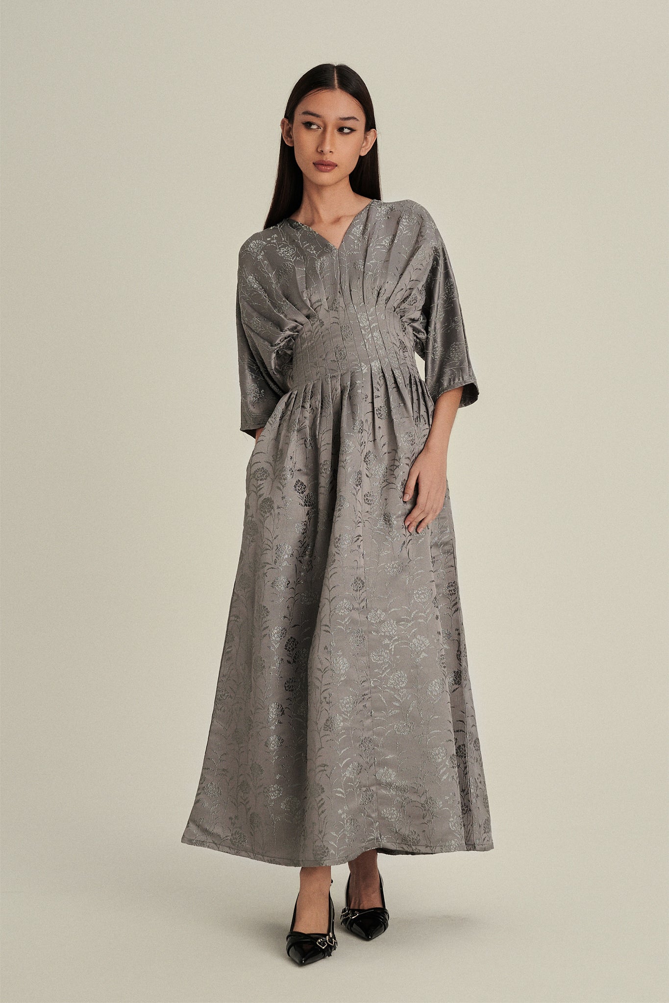 Verona Jacquard Dress in Platinum Green