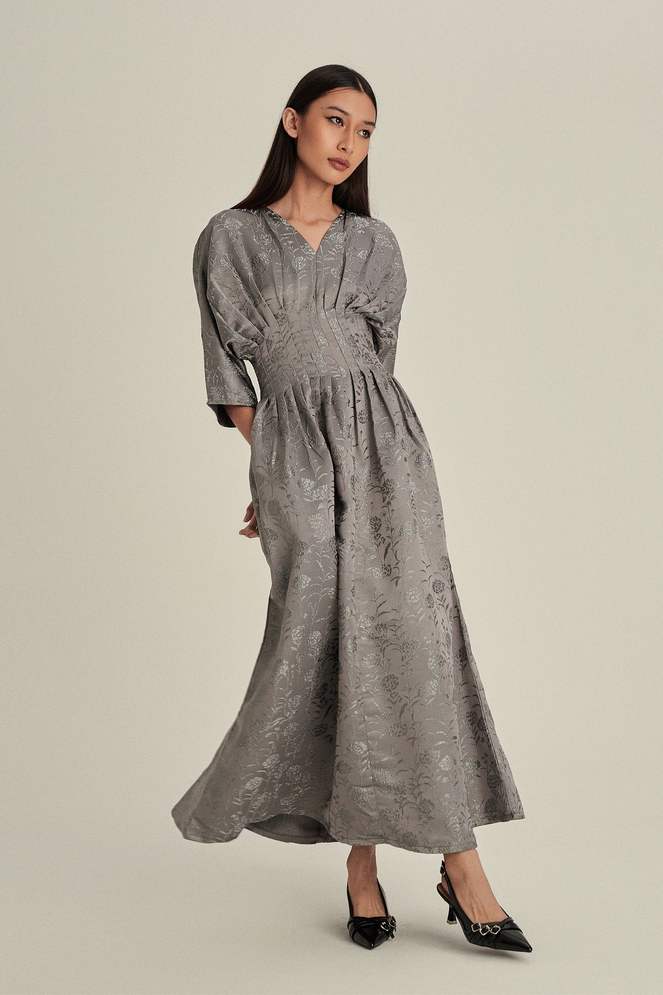 Verona Jacquard Dress in Platinum Green