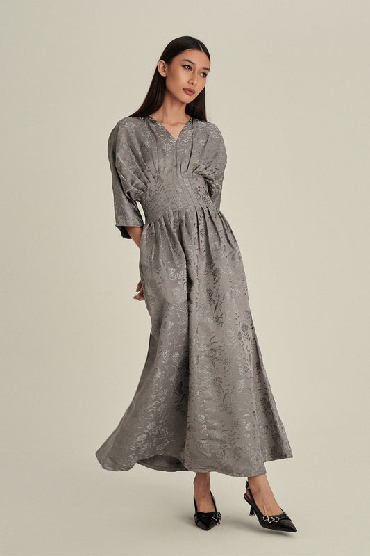 Verona Jacquard Dress in Platinum Green