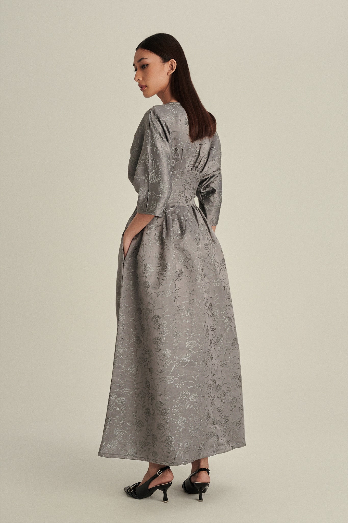 Verona Jacquard Dress in Platinum Green