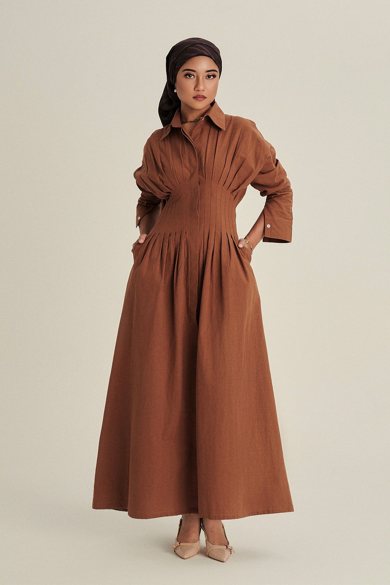 Vera Linen Dress in Cocoa