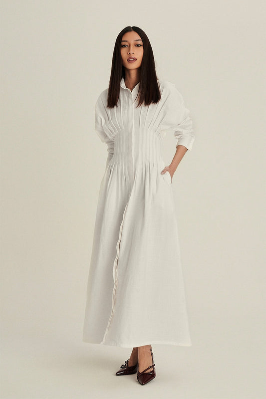 Vera Linen Dress in Off-White